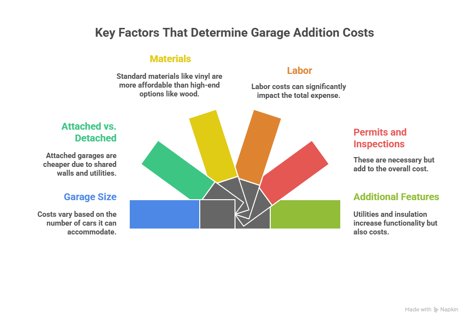This image lists the factors that need to be considered when asking questions like “How much would it cost to add a garage?”